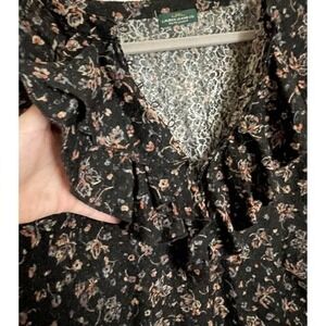Lauren Ralph y2k ruffle blouse long sleeve button close whimsi‎ goth cottage